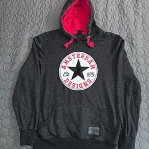 Charcoal Hoodie with Red Interior